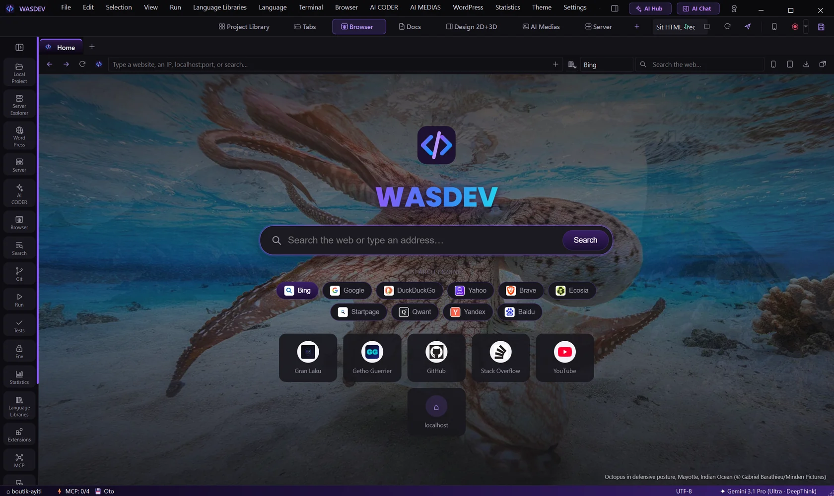 The built-in browser on its Home tab