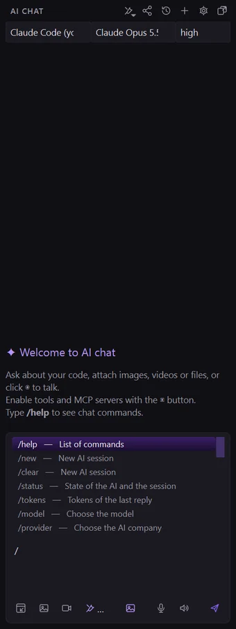 The list of commands that appears when you type a slash