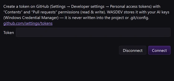 Connecting WASDEV to GitHub with an access token