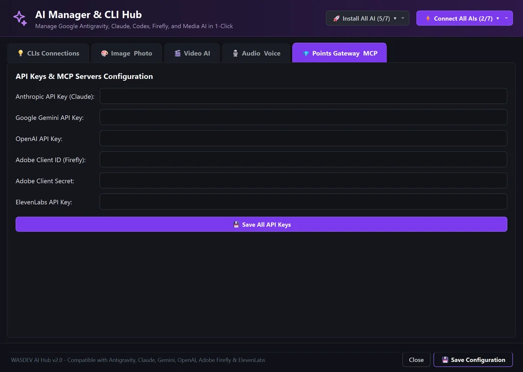 The keys tab of the hub