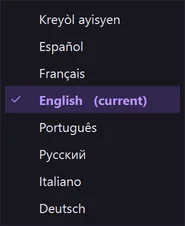 The Language menu in the title bar