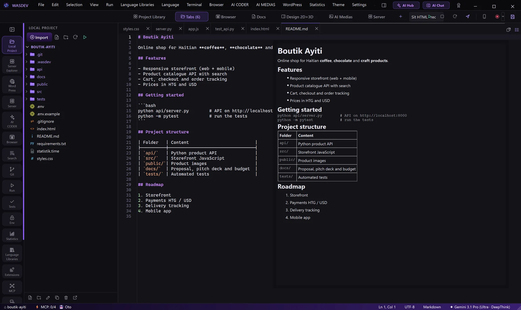 A Markdown file and its preview