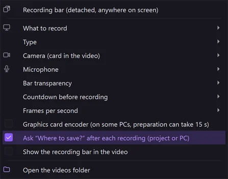 The recorder menu