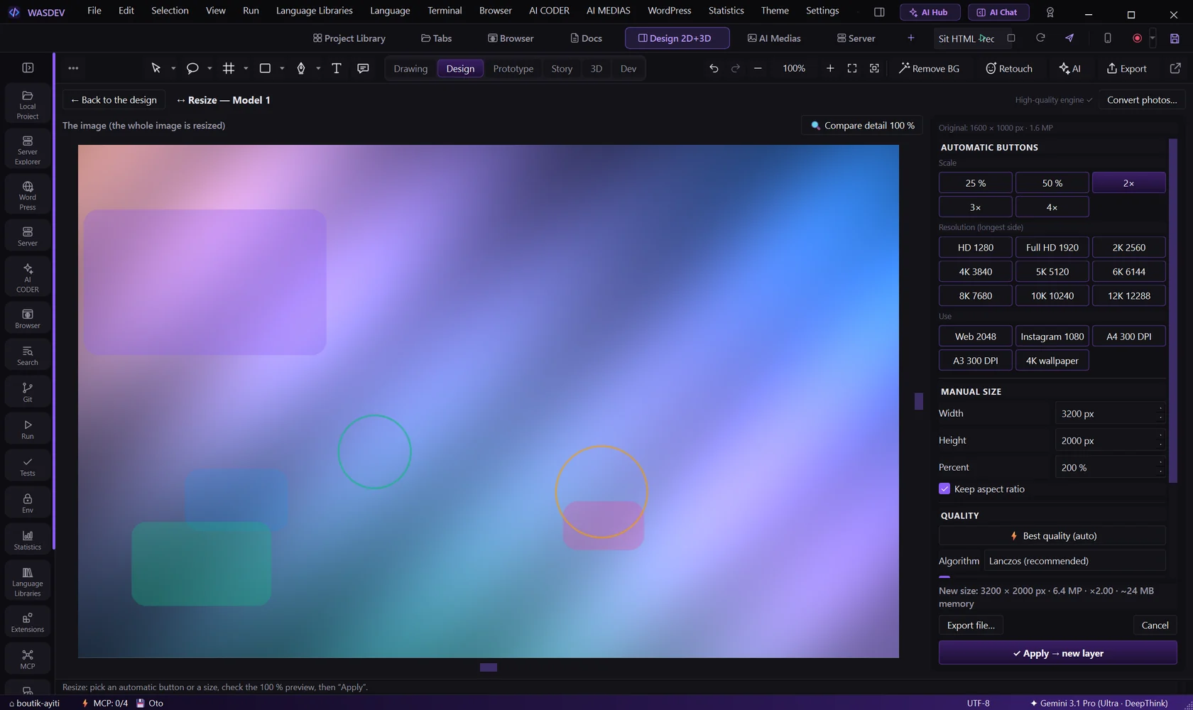 Resize: automatic sizes and manual size