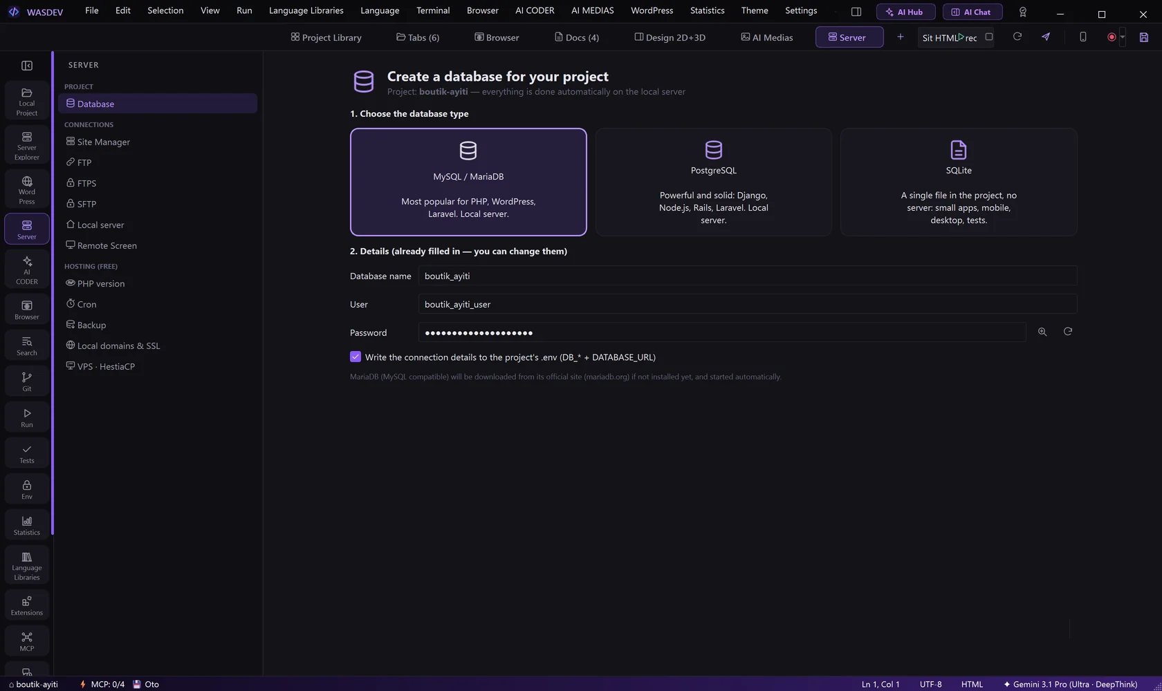 The Database page