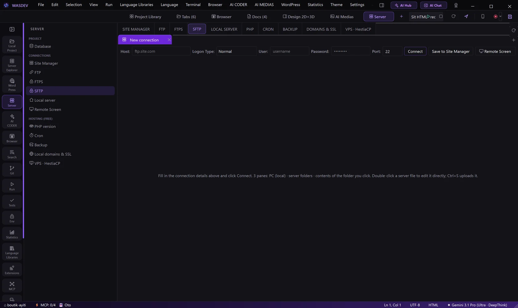 An SFTP connection tab